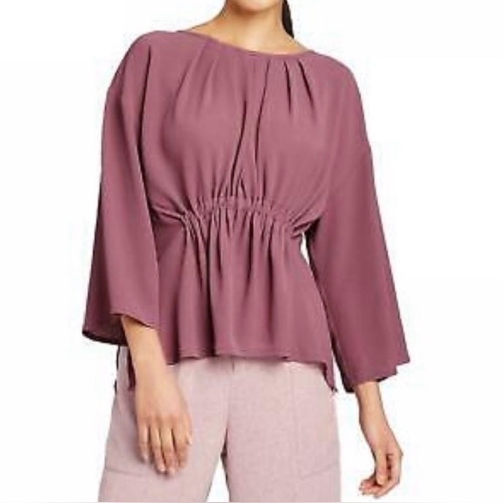 Prologue Rose-Pink Pleated Waist Long-Sleeve Top